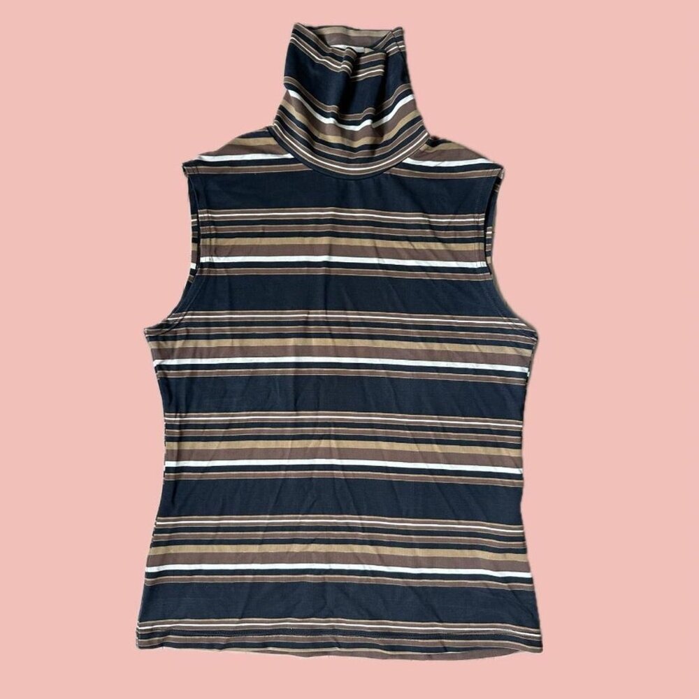 🧡 2 for 10$ Zara Knitwear Striped Sleeveless Turtleneck – Stretch Fit, Retro